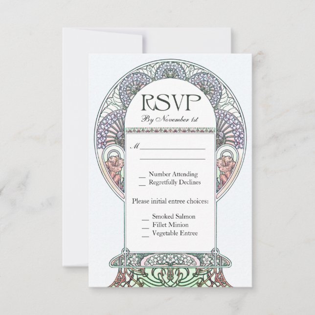 Schöne Jugendstil-UAWG Hochzeitskarte RSVP Karte (Vorderseite)