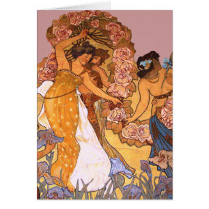 Schöne Jugendstilfrauen mit Iren und Rose