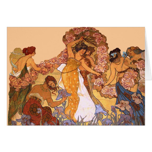 Schöne Jugendstilfrauen mit Iren und Rose (Vorderseite (Horizontal))