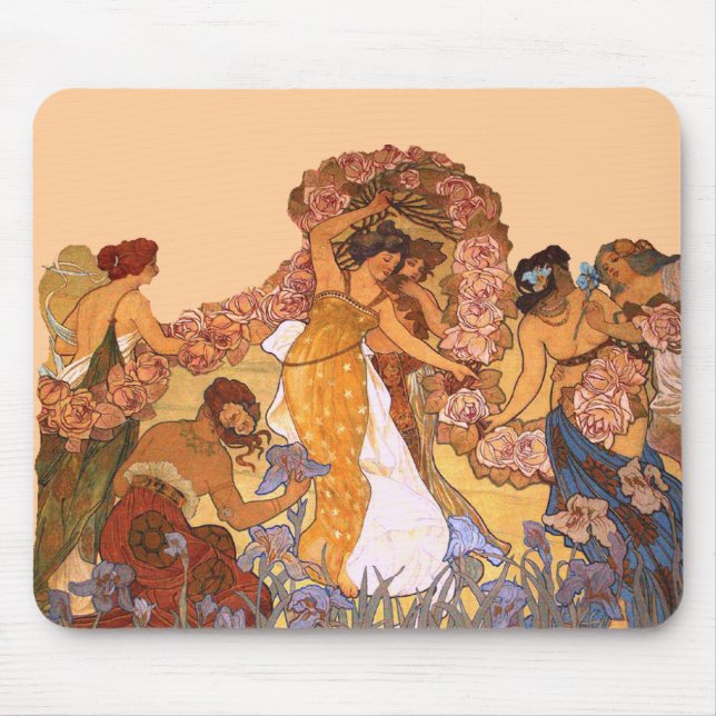 Schöne Jugendstilfrauen mit Iren und Rose Mousepad (Vorne)