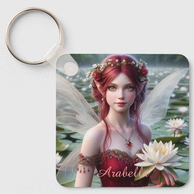 Schöne Juli Fee in Water Lilies Schlüsselanhänger (Vorderseite)