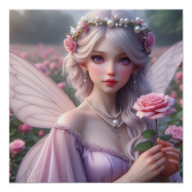 Schöne June Fairy in Rose Poster (Vorderseite)