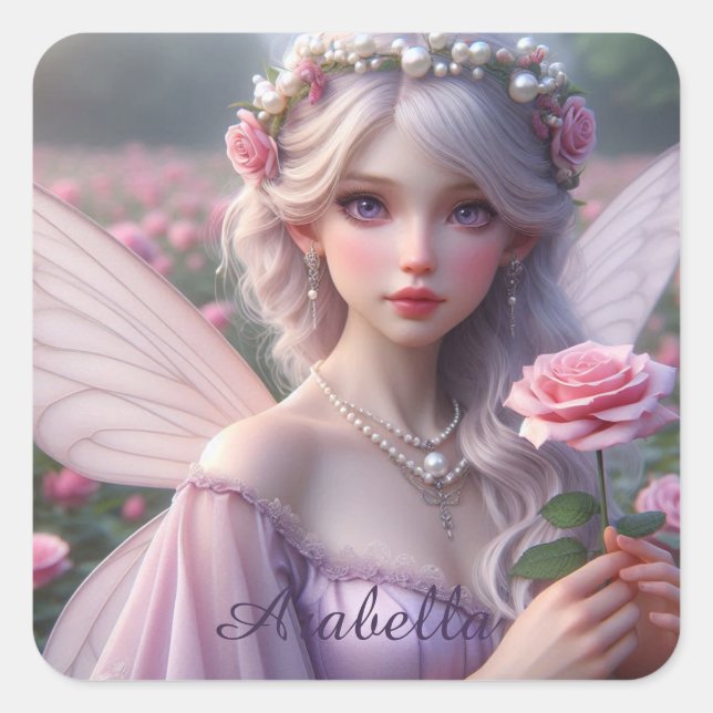 Schöne June Fairy in Rose Quadratischer Aufkleber (Vorderseite)