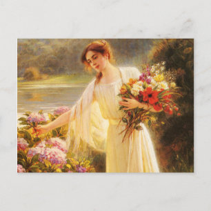 Schöne, junge Dame, Blumen, von Albert Lynch, Bell Postkarte