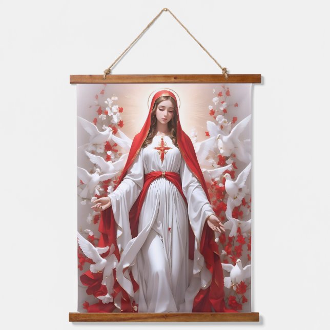 Schöne Jungfrau Mary Christlich katholisch Wandteppich Mit Holzrahmen (Vorderseite)