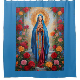 Schöne Jungfrau Mary in Blue Robe mit Halo Duschvorhang