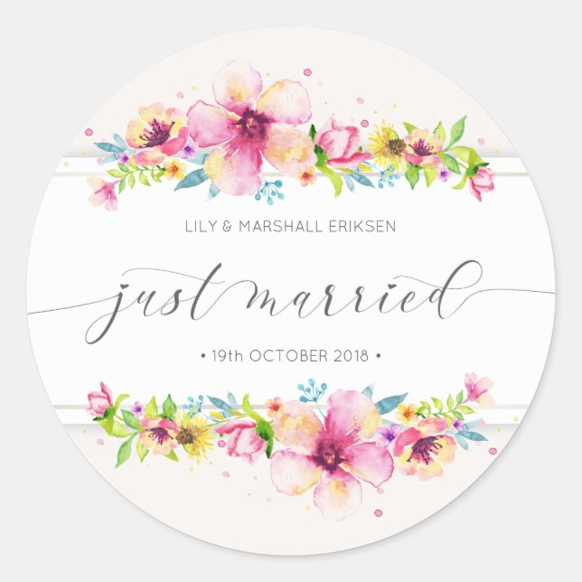 Schöne Just Married Wedding | Siegel Runder Aufkleber (Vorderseite)