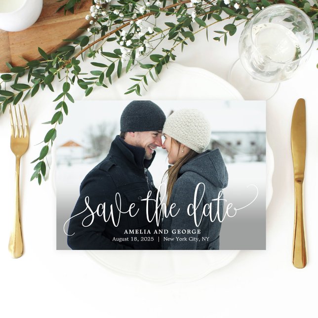 Schöne Kalligrafie-Foto Save the Date-Karte Dankeskarte (Von Creator hochgeladen)