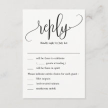 Schöne Kalligrafie-Hochzeits-RSVP mit Menüoptionen