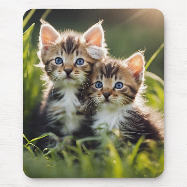 Schöne Kätzchen im Gras Mousepad (Vorne)