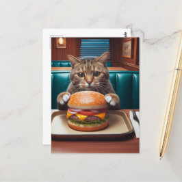 Schöne Katze am Abend mit Cheeseburger Postkarte