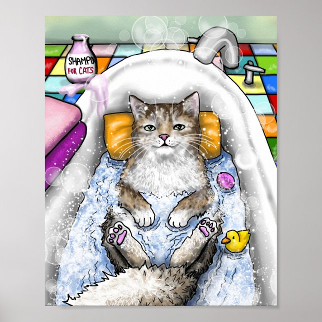 Schöne Katze im Bad Katze 761 Poster (Vorne)