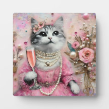 Schöne Katze in rosa Kleid mit Perlen