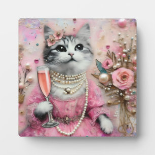 Schöne Katze in rosa Kleid mit Perlen Fotoplatte