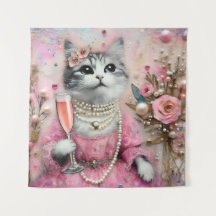 Schöne Katze in rosa Kleid mit Perlen