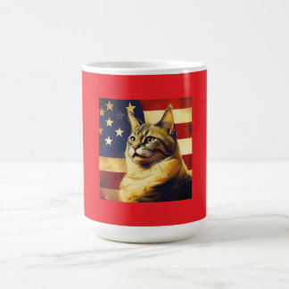 Schöne Katze mit amerikanischem Flaggenhintergrund Kaffeetasse