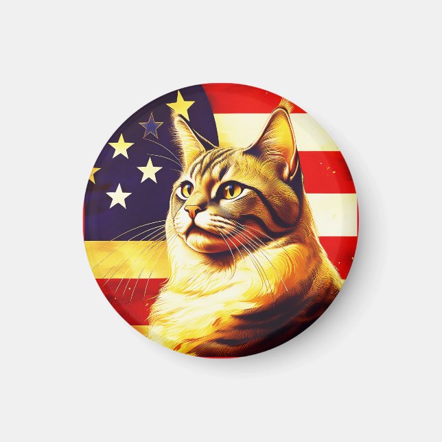 Schöne Katze mit amerikanischem Flaggenhintergrund Magnet (Vorne)