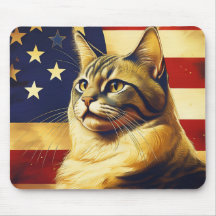Schöne Katze mit amerikanischem Flaggenhintergrund