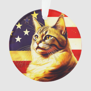 Schöne Katze mit amerikanischem Flaggenhintergrund Ornament