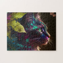 Schöne Katze mit Blattwerk - Kunst der künstlerisc