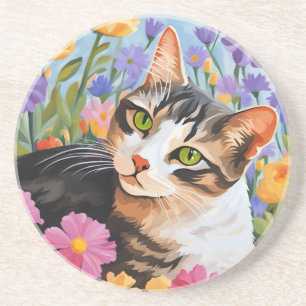 Schöne Katze mit Blume Getränkeuntersetzer