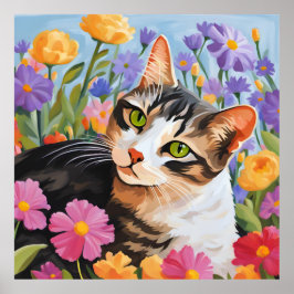 Schöne Katze mit Blume Poster