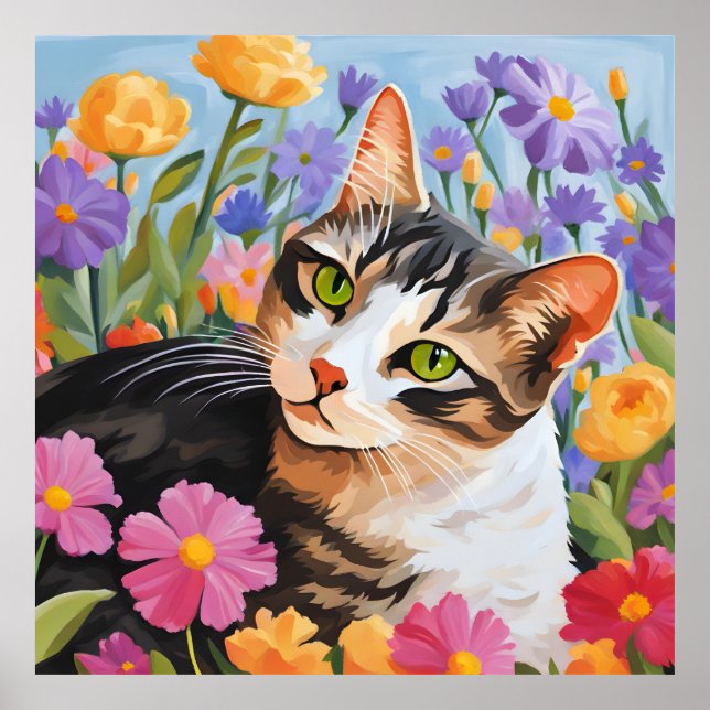 Schöne Katze mit Blume Poster (Vorne)