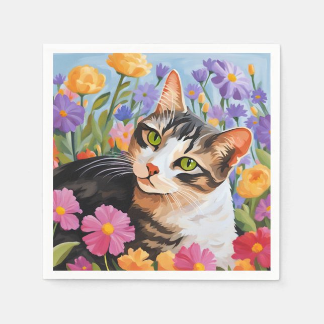 Schöne Katze mit Blume Serviette (Vorderseite)