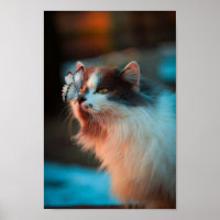 Schöne Katze mit einem Schmetterling auf der Nase