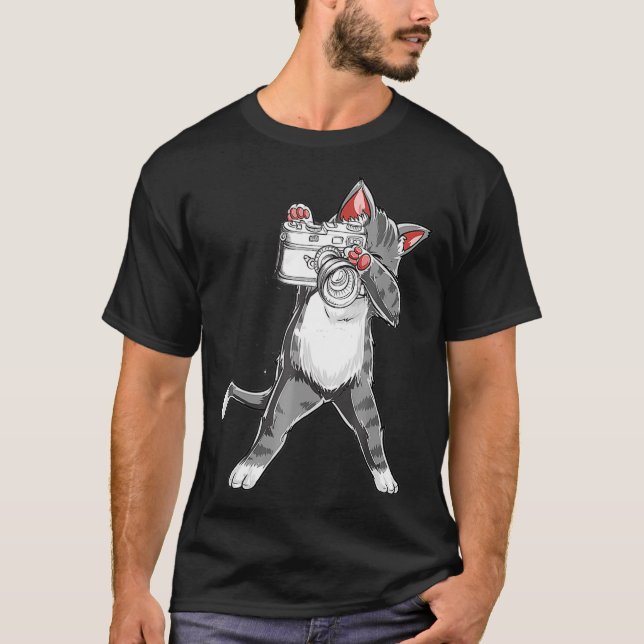 Schöne Katze mit Fotokamera T-Shirt (Vorderseite)