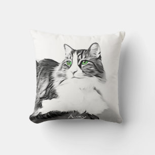 Schöne Katze mit grünen Augen stylisierte Hand bem Kissen