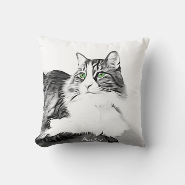 Schöne Katze mit grünen Augen stylisierte Hand bem Kissen (Vorderseite)