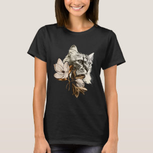 Schöne Katze mit Magnolias Blume Frauen Blumenstra T-Shirt