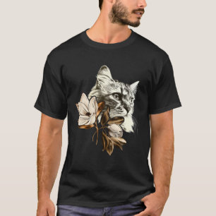Schöne Katze mit Magnolien Blumen Frauen Floral T-Shirt