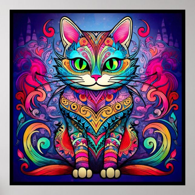 Schöne Katze mit Mandala Design Poster (Vorne)