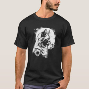 schöne Katze und Sonnenblume mit Mondblume Silhoue T-Shirt