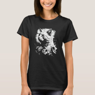 schöne Katze und Sonnenblume Silhouette Portrait w T-Shirt