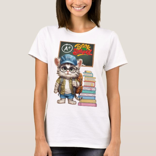 Schöne Katze zurück zum Schuldesign T-Shirt (Vorderseite)