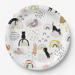 Schöne Katzen mit nahtlosen Pattern-Regenbogen Pappteller