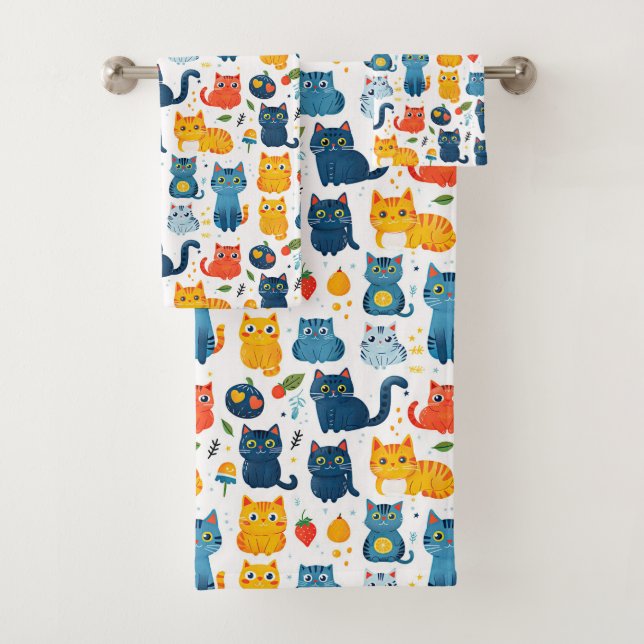 Schöne Kawaii Katzen, spielen mit weißem Spielzeug Badhandtuch Set (Insitu)
