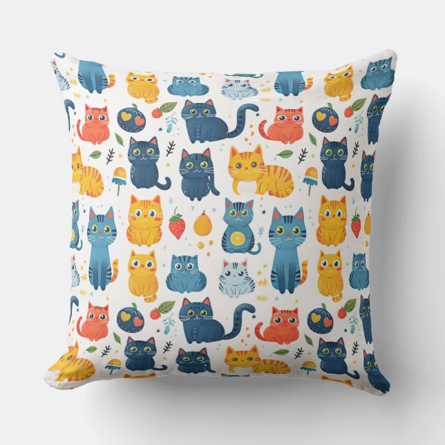 Schöne Kawaii Katzen, spielen mit weißem Spielzeug Kissen (Vorderseite)