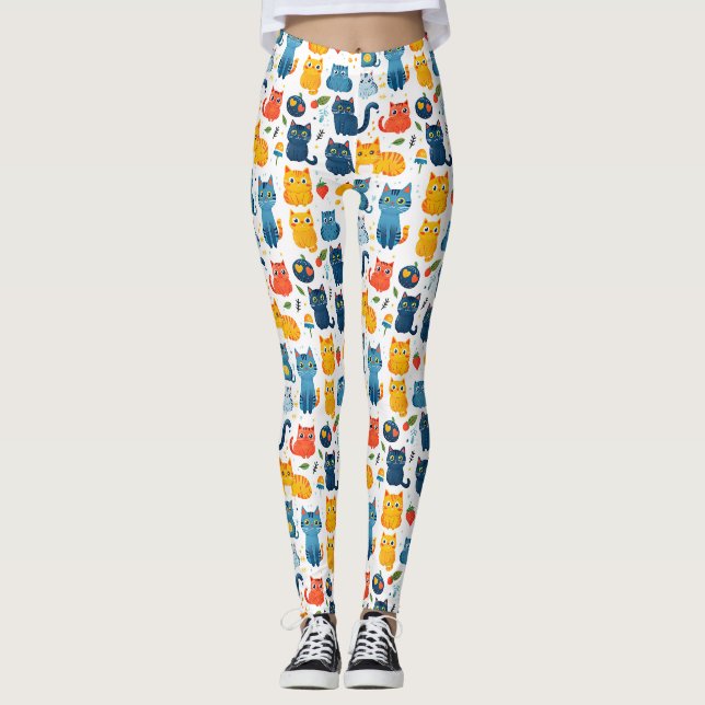 Schöne Kawaii Katzen, spielen mit weißem Spielzeug Leggings (Vorderseite)