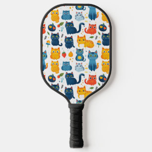 Schöne Kawaii Katzen, spielen mit weißem Spielzeug Pickleball Schläger