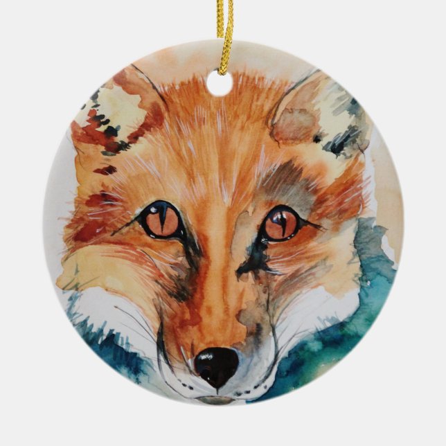 Schöne Keramik Watercolor Fox Ornament (Vorne)