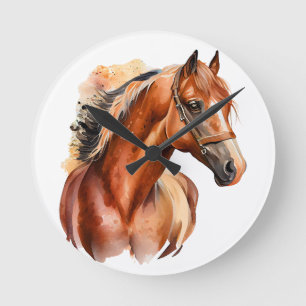SCHÖNE KESTNUTZWASSERFARBENHORSE RUNDE WANDUHR