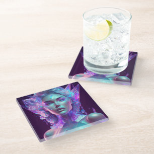 Schöne KI-Kunst Hübsche Vereiste Glasähnliche Frau Glasuntersetzer