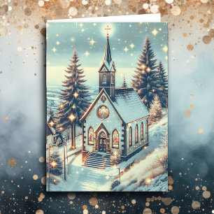 Schöne Kirche an einem Wintertag Weihnachten Karte