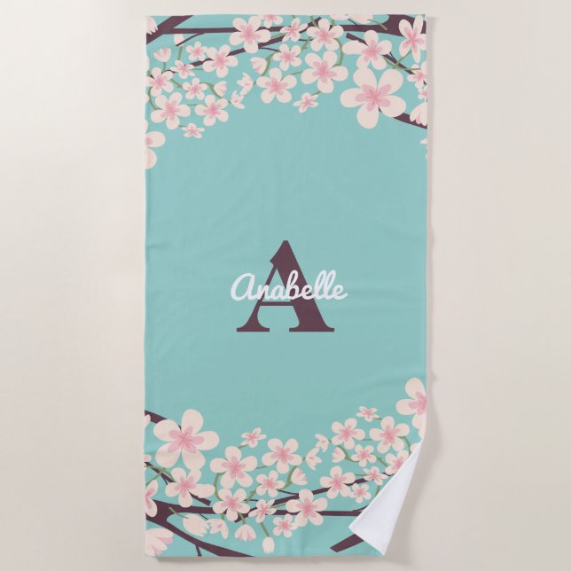 Schöne Kirschblüten Mit Monogramm Strandtuch (Vorderseite)