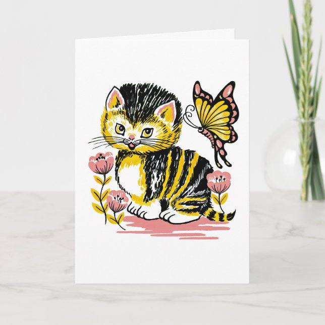 Schöne Kitten- und Schmetterlingskarte für den Kin Karte (Vorderseite)
