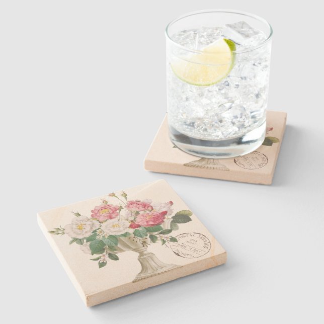 Schöne klassische französische Wasserfarbenblumen  Steinuntersetzer (Seitenansicht)